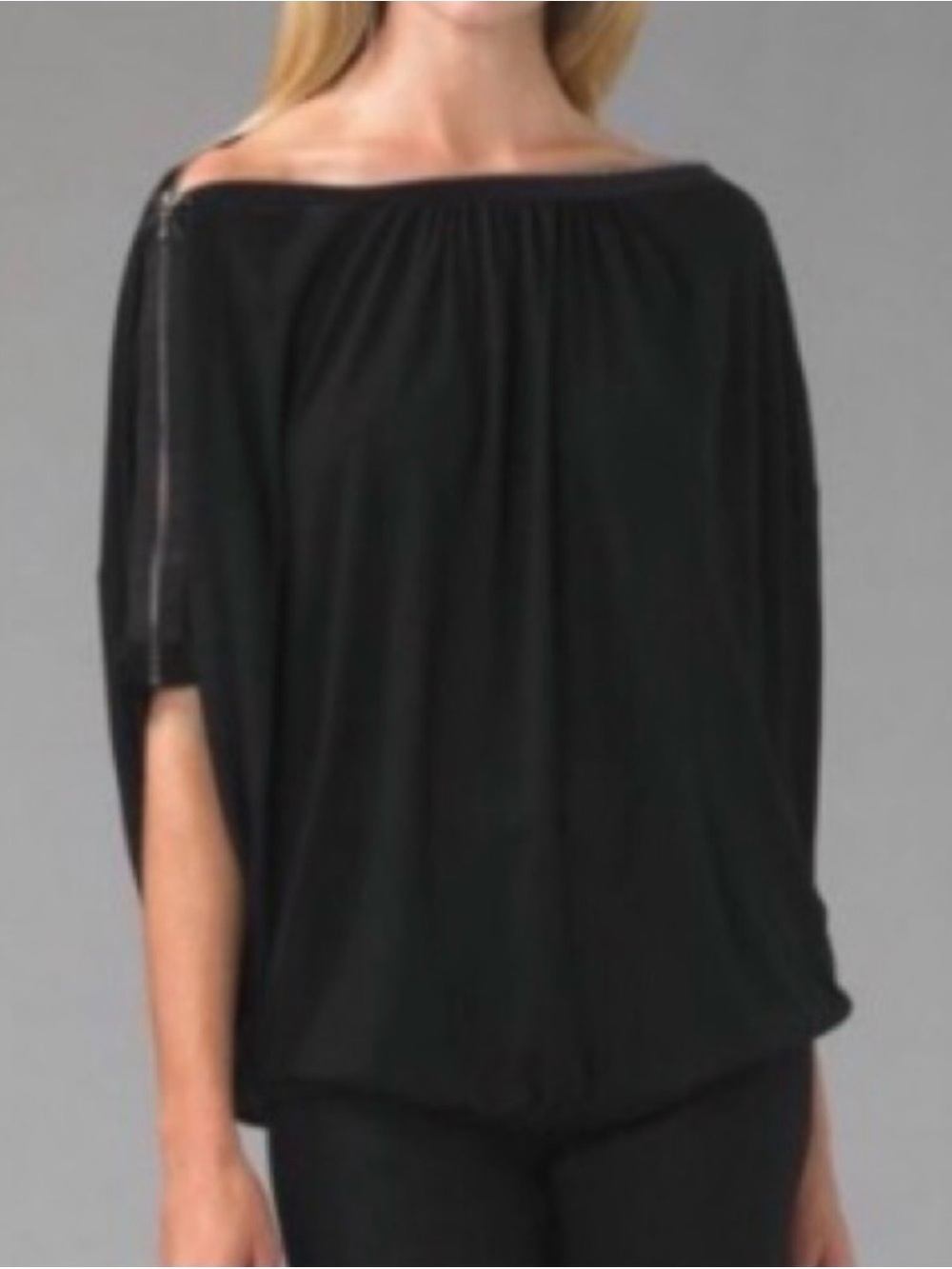 Diane Von Furstenberg Off-Shoulder Black Women’s Dolman Top w/ Shoulder Zippers